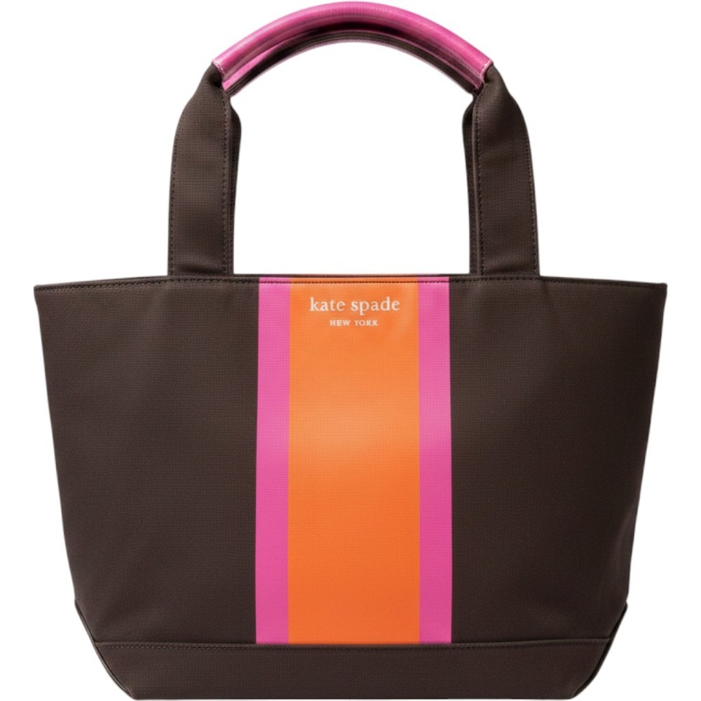 Kate Spade New York Canvas Tote Brown Pink Orange Stripe Small Medium Handbag